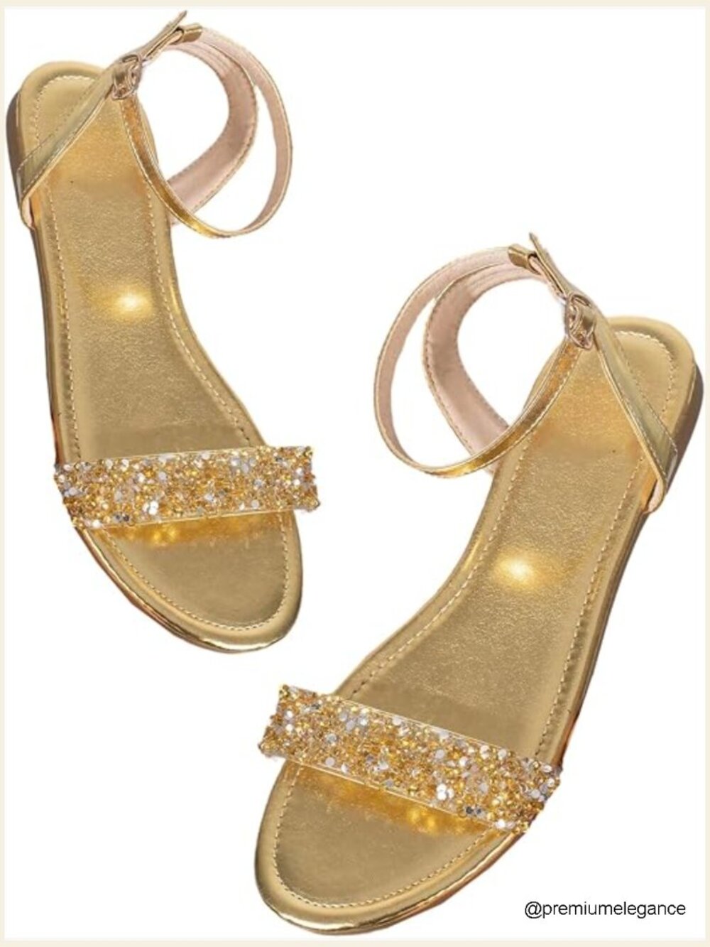 Metallic Sparkly Flat Sandals Ankle Strap Open Toe Bridal Wedding Dressy Summer